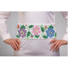 ПС093кБнннн Пояс жіночий, атлас-коттон, білий. Барвиста вишиванка. Заготовка для вишивки бісером