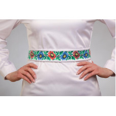 ПС097кБнннн Пояс жіночий, атлас-коттон, білий. Барвиста вишиванка. Заготовка для вишивки бісером
