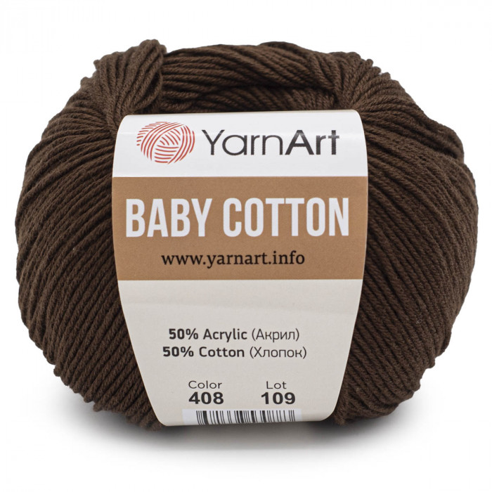408 Пряжа Baby Cotton 50гр - 165 м (темно-коричневий). YarnArt