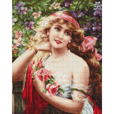 B549 Дівчина з трояндами. 28х35,5 см. Luca-S. Набір для вишивки хрестиком на Aida 18
