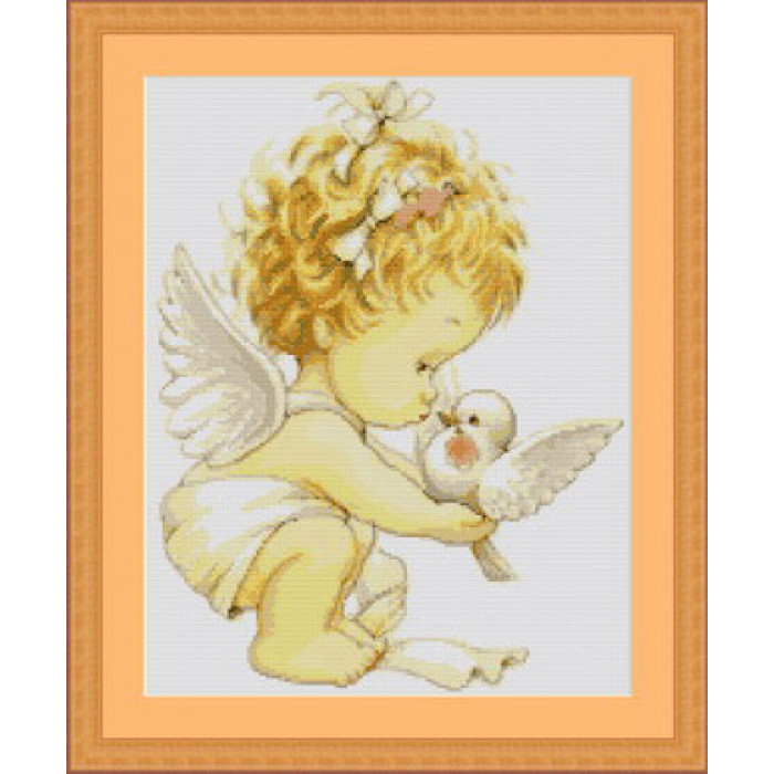 B369 Ангелочек с голубями. Luca-S. Набор для вышивания нитками