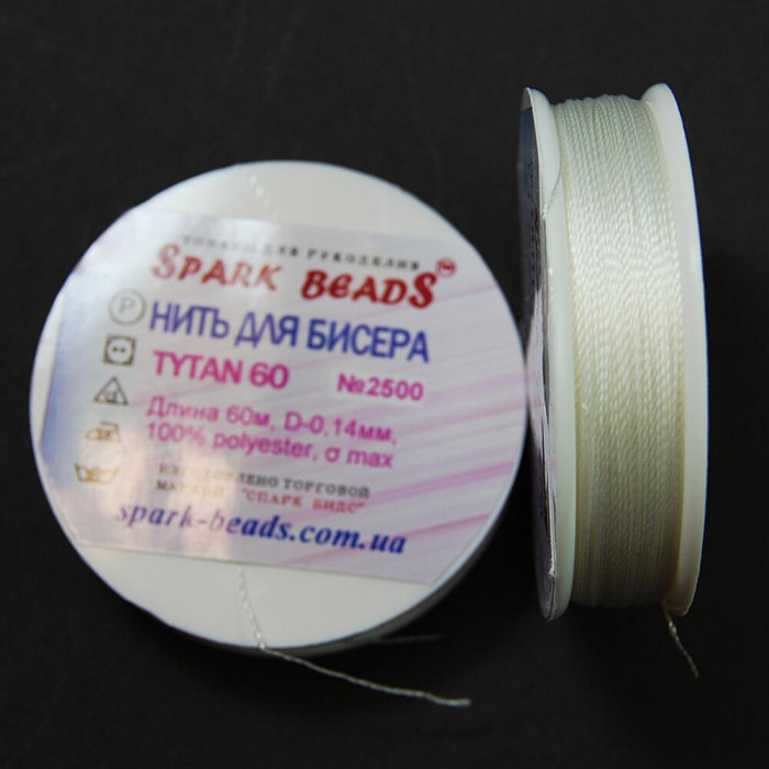 2500 нитка для бісеру Титан №60, 60 м, білосніжний, Spark Beads