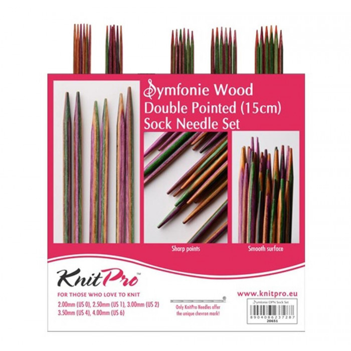 20651 Набір дерев'яних шкарпеткових спиць 15 см Symfonie Wood KnitPro