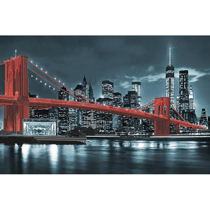 АХ2-035 Бруклінський міст (червоний). А-строчка. Схема на тканині для вишивання бісером
