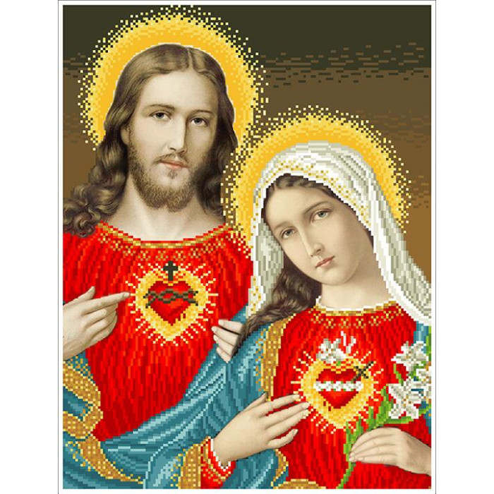 94 ВСІМ-схема Відкриті серця Ісуса і Марії. БС Солес. Схема на тканині для вишивання бісером