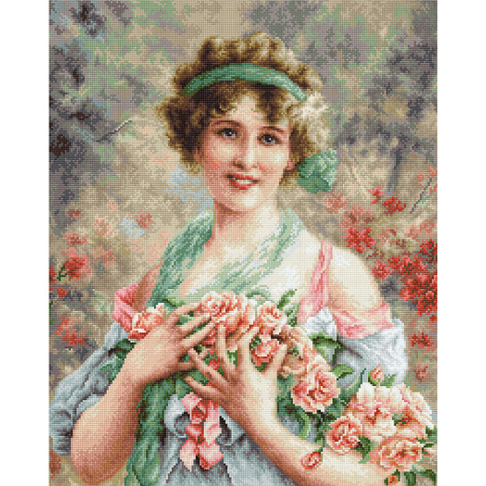 B553 Дівчина з трояндами. 28,5х35,5 см. Luca-S. Набір для вишивки хрестиком на Aida 18