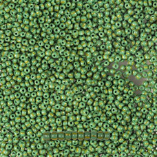 53800 10/0 чеський бісер Preciosa, 5 г, жовті смуги на зеленому, непрозорий полосатий