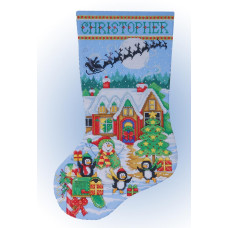 5972 Design Works Набір для вишивки рахунковим хрестиком - Чобіток вечірка пінгвінів 43 см, Aida14