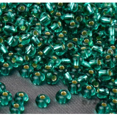 67210 10/0 чеський бісер Preciosa, 5 г, синьо-зелений, прозорий з сріблястою серединкою, рокайль