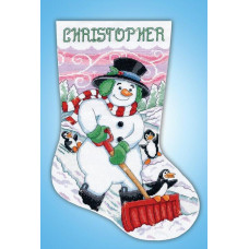 6860 Design Works Набір для вишивки рахунковим хрестиком - Різдвяний чобіток Сніговик 43 см, Aida14