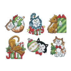 6914 Design Works Набір для вишивки рахунковим хрестиком - Різдвяні  коти 8x8 см, пластикова Aida14
