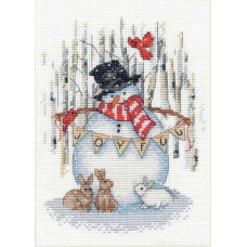 70-08984 Радісний сніговик Joyful Snowman. 13x18 см. Dimensions. Набір для вишивки хрестиком на Aida 14