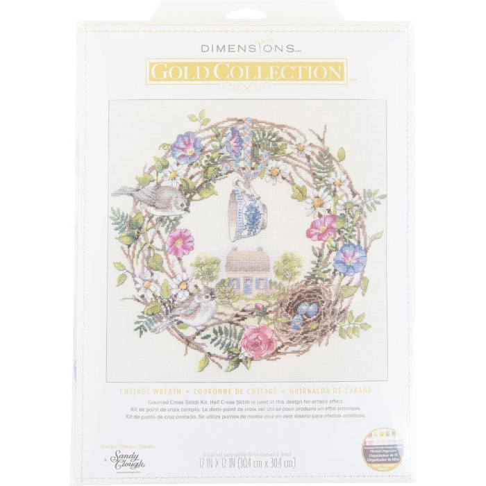 70-35427 Dimensions Набір для вишивки рахунковим хрестиком - Cottage Wreath Вінок з котеджом 30,5x30,5 см, Aida18