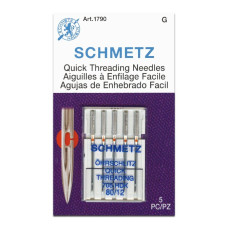 Голки Schmetz Quick Threading 705 HDK №80, 5 шт, з боковим прорізом у вушці, для побутових швейних машин, на картонній основі