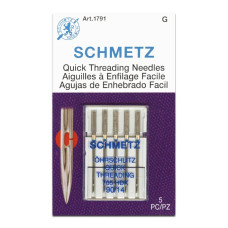 Голки Schmetz Quick Threading 705 HDK №90, 5 шт, з боковим прорізом у вушці, для побутових швейних машин, на картонній основі