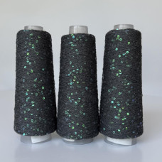 707 Infinity Yarn Пряжа паєтки 3 мм на котонi, Антрацит+прозорий хамелеон  100гр-800м