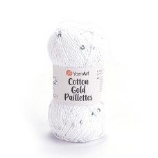 7102 Пряжа Cotton Gold Paillettes 50гр-140м (білий). YarnArt