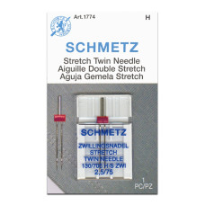 Голки Schmetz Twin stretch 130/705  H-S-ZWI №2,5/75, 1 шт, подвійні для еластичних тканин, для побутових швейних машин, на картонній основі