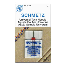 Голки Schmetz Twin Universal 130/705 H-ZWI №2,5/80, 1 шт, подвійні універсальні, для побутових швейних машин, на картонній основі