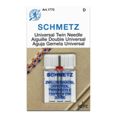 Голки Schmetz Twin Universal 130/705 H-ZWI №3/90, 1 шт, подвійні універсальні, для побутових швейних машин, на картонній основі