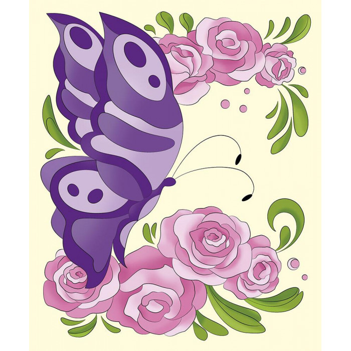 7156/2 Метелик у трояндах. Ideyka. Розпис картини фарбами (Ідейка)