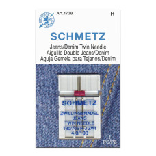 Голки Schmetz Twin Jeans 130/705 H-J ZWI №4/100, 1 шт, подвійні для джинсових тканин, для побутових швейних машин, на картонній основі