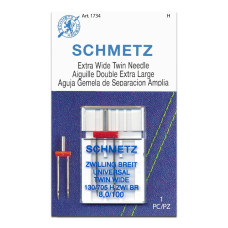 Голки Schmetz Extra wide twin 130/705 H-ZWI-BR  №8/100, 1 шт, подвійна голка, для побутових швейних машин, на картонній основі