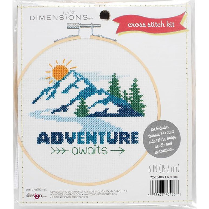 72-70486 Dimensions Набір для вишивки рахунковим хрестиком - Adventure Awaits Пригоди чекають 15x15 см, Aida14
