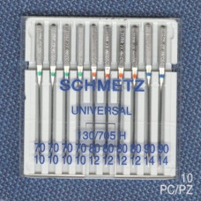 Голки Schmetz Universal 130/705 H №70x2, 80x6, 90x2, 10 шт, універсальні, для побутових швейних машин, без картонної основи