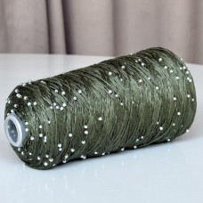728 Infinity Yarn Пряжа намистини на котонi, світлий хакі, білі намистини 330гр-1000м
