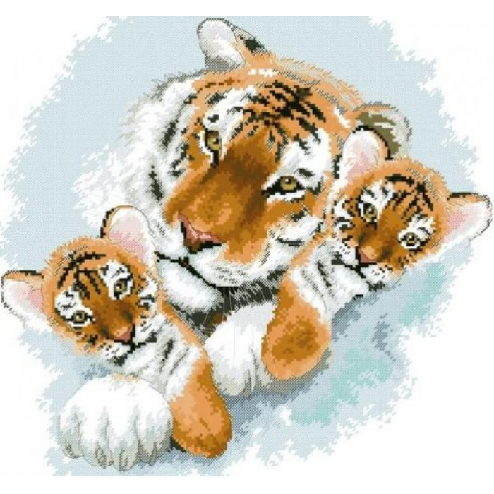 732 Сім'я тигрів. Світ Можливостей. Канва з нанесеним малюнком