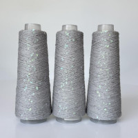 742 Infinity Yarn Пряжа паєтки 3 мм на котонi, Світло сірий+прозорий хамелеон  100гр-800м