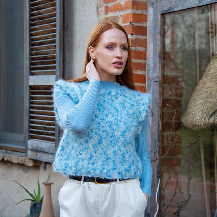 795 Пряжа Mondial Pois, 50г - 125м, вершково-блакитний, 80% мохер, 10% єгипетська бавовна, 10% мікрофібра PA