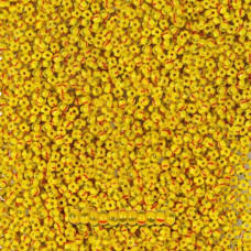 83590 10/0 чеський бісер Preciosa, 5 г, червоні та зелені смуги на жовтому, непрозорий полосатий