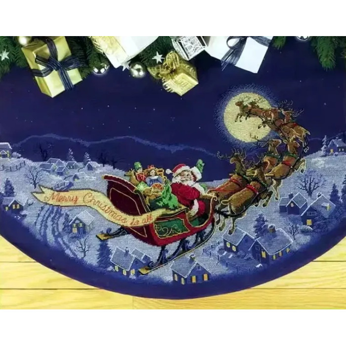 8384 Classic Design Набір для вишивки рахунковим хрестиком - Пошита спідничка під ялинку Санта іде… 75x33 см Aida, 14 ct