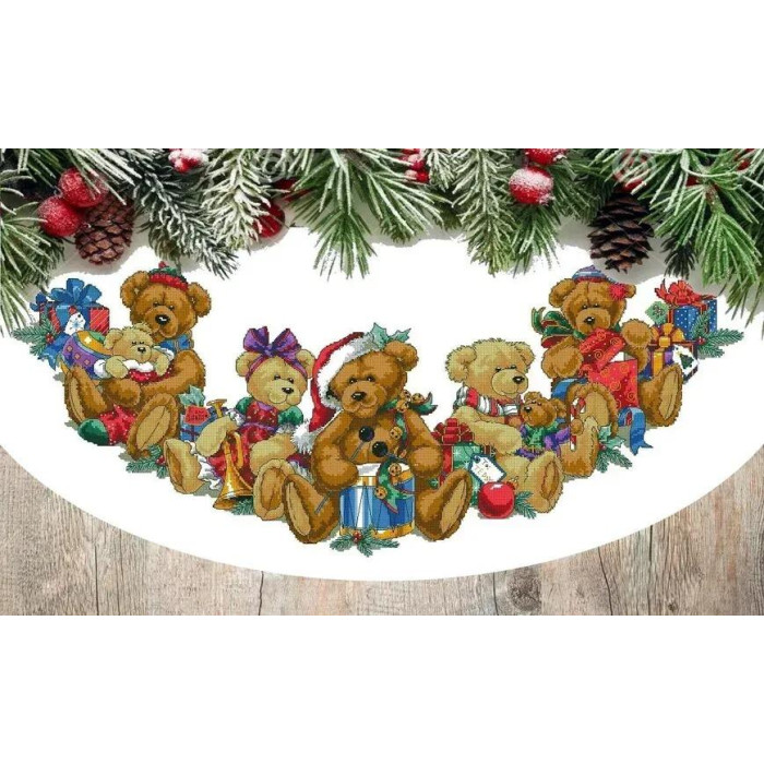 8387 Classic Design Набір для вишивки рахунковим хрестиком - Пошита спідничка під ялинку Плюшеві ведмеді 69x28 см Aida, 14 ct