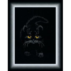 М-142 Чорний кіт. 19x25.5 см. Чарівна Мить. Набір для вишивки хрестиком на Aida 14