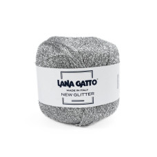 8592 Пряжа Lana Gatto New Glitter, 25г - 300м, срібло, 100% поліестер