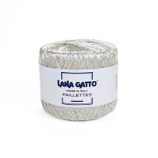 8599 Пряжа Lana Gatto Paillettes, 25г - 195м, білий+паєтка голографічна, 100% поліестер