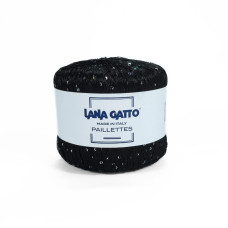 8606 Пряжа Lana Gatto Paillettes, 25г - 195м, чорний+паєтка голографічна, 100% поліестер