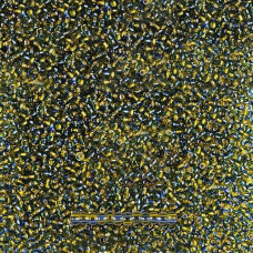 87733 10/0 чеський бісер Preciosa, 5 г, синій-жовтий, прозорий строкатий з блискучим срібним отвором