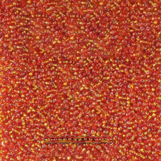 87797 10/0 чеський бісер Preciosa, 5 г, червоний-жовтий, прозорий строкатий з блискучим срібним отвором