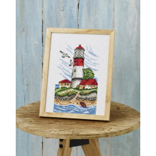 92-6150 Permin Набір для вишивки хрестиком - Маяк на острові Lighthouse on the Island 18х24 см, Aida 14