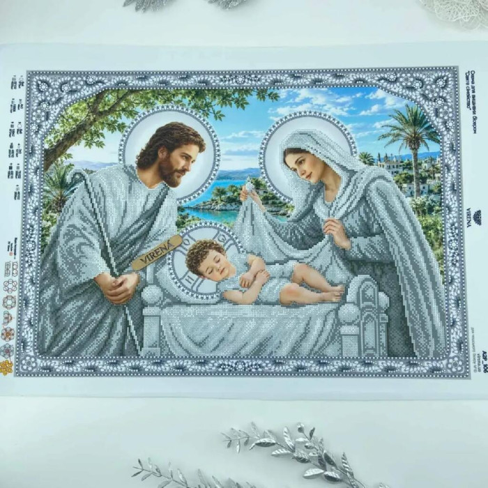 А2Р_106 Virena Заготовка для вишивки бісером - Святе сімейство в сріблі 58x41 см, габардин