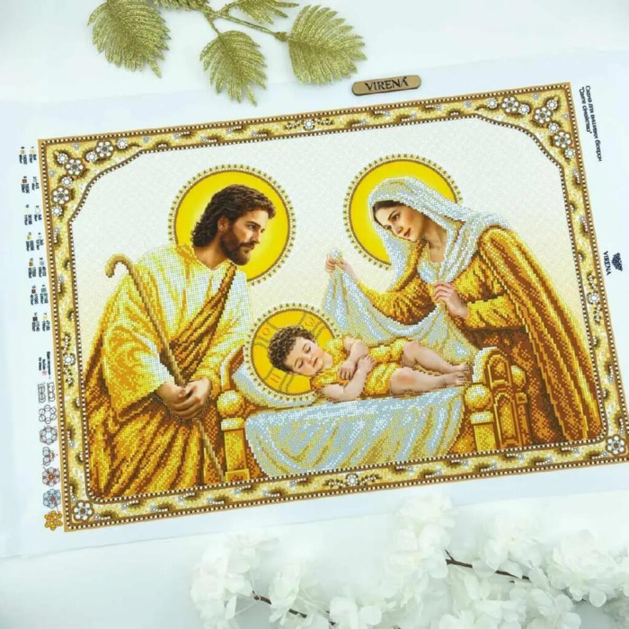 А2Р_107 Virena Заготовка для вишивки бісером - Святе сімейство в золоті 58x41 см, габардин