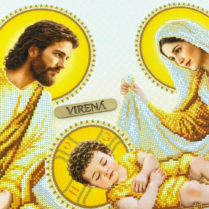 А2Р_107 Virena Заготовка для вишивки бісером - Святе сімейство в золоті 58x41 см, габардин