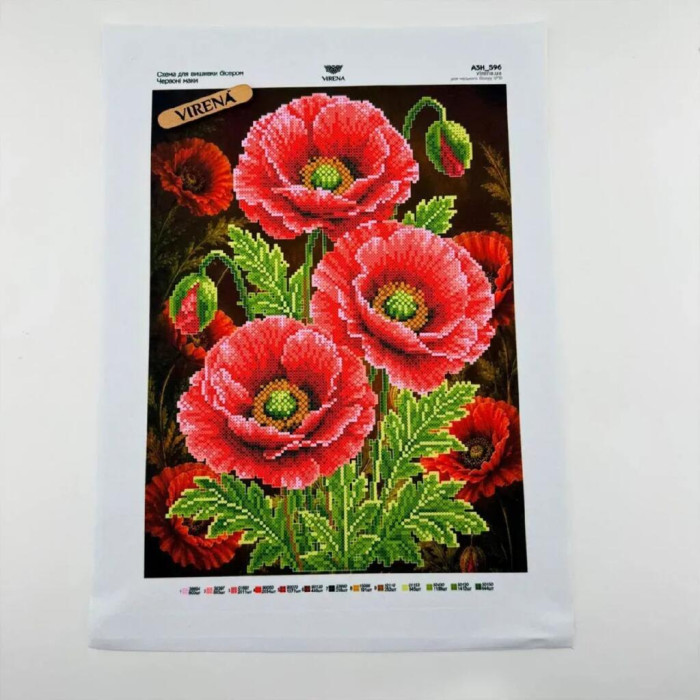 А3Н_596 Virena Заготовка для вишивки бісером - Червоні маки 27x36,5 см (габардин)