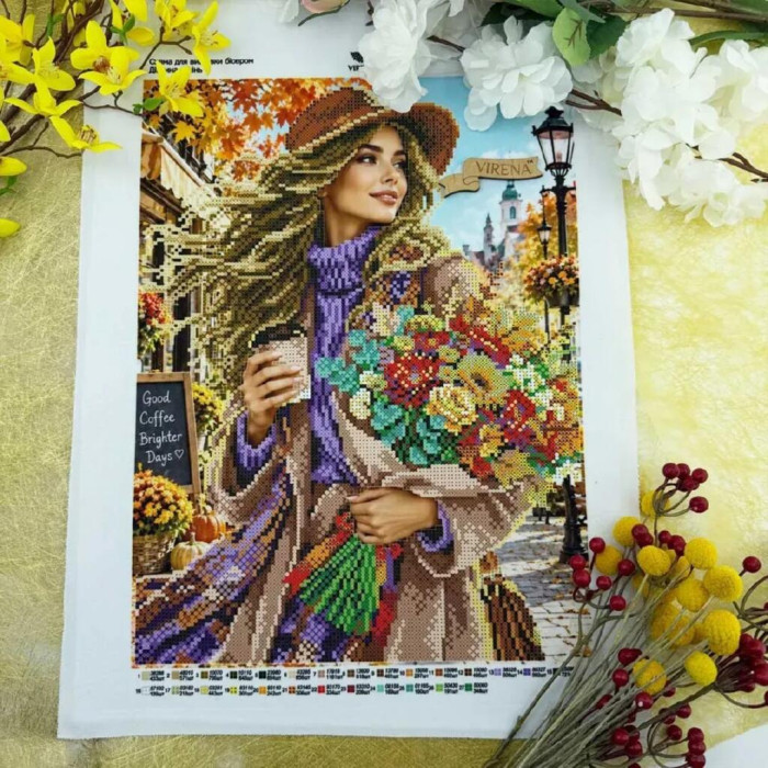 А3Н_599 Virena Заготовка для вишивки бісером - Дівчина. Осінь 27x36,5 см (габардин)