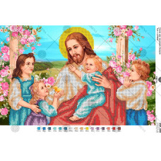 А3Р_040 Ісус Христос з дітьми. Virena. Схема на тканині для вишивання бісером