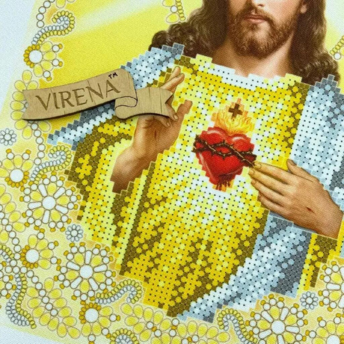 А4Р_681 Virena Заготовка для вишивки бісером - Пресвяте серце Ісуса Христа в золоті 19x23,5 см, габардин